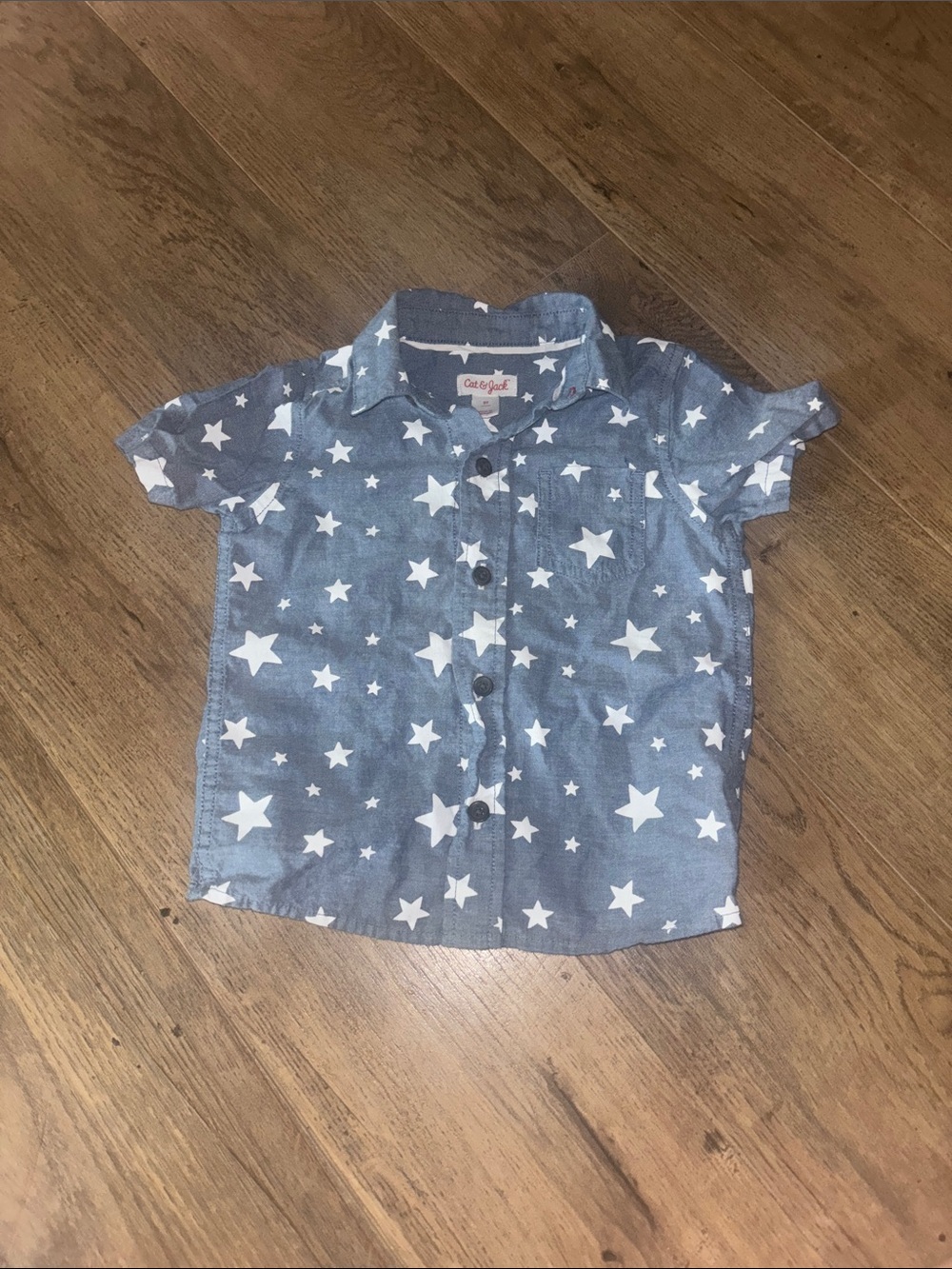 Cat & Jack Blue Star-Print Short Sleeve Button-Front Shirt